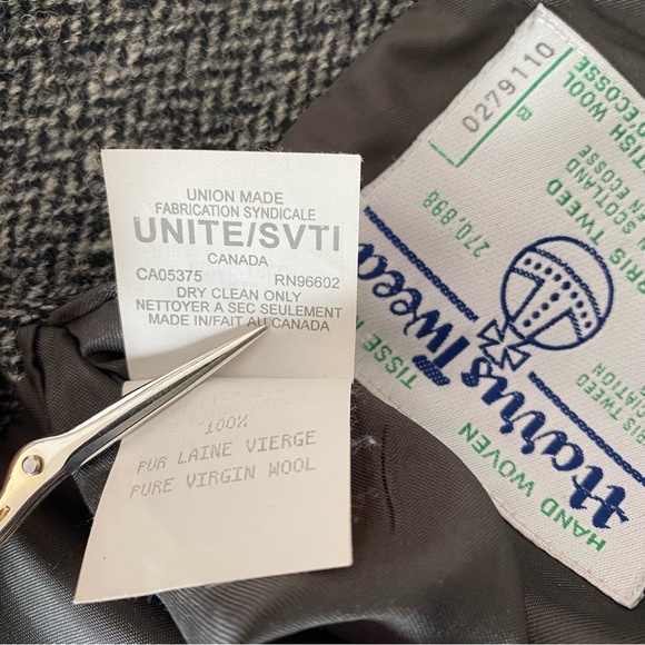 Vintage Harris Tweed Jacket Wool Tweed Grey Herringbone Blazer 42 Long/Tall - Picture 13 of 14